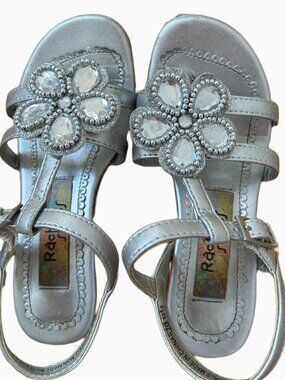 RACHEL SHOES GIRLS TODDLER SILVER SANDALS WITH RHINESTONE GEMS SIZE 12M